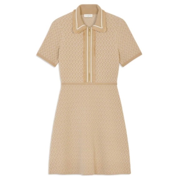 Sandro Dresses & Skirts - Sandro Polie Tweed Stretch Short Sleeve Fit & Flare Dress In Beige NWT